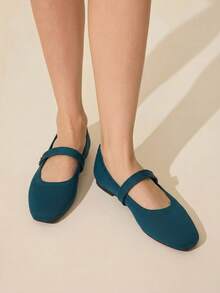 CUCCOO BASICS Women's Fashion Fabric Comfortable Breathable Pearl Decor Mary Jane Flats For Commuting, Dating, Party, School For Christmas Spring Shoes - Peacock Blue - View 3