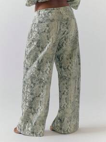 MUSERA 大尺碼女款蛇紋寬腿牛仔褲，休閒派對冬季長褲 - 彩色 - 查看 4