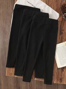SHEIN LMoss Kids 女童 3件組 秋冬加厚內裡保暖打底褲 買1得3 百搭休閒保暖內裡 - 黑色 - 查看 2
