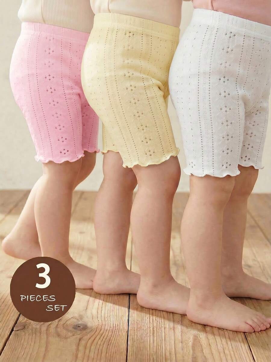 SHEIN 女童 3件組 針織紋理休閒內搭內衣 - 彩色 - 查看 1