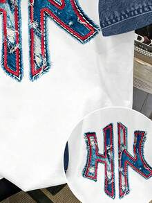 (1 Pc) Boys' Fashion Casual Minimalist Icon Red Trim Patchwork Graphic Basic Short Sleeve T-Shirt, Comfortable For All Seasons, Daily Wear - Multicolor - View 4