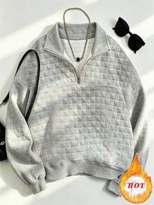 Lalippa Women's Loose Fit Zip-Up Sweatshirt With Split Collar - Grey - View 2