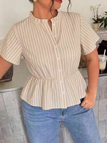 Firerie Casual Vacation Striped Plus Size Women's Shirt Suitable For Summer - Multicolor - View 3
