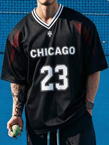 Gritte Field Men's Letter & Number Print Short Sleeve Basketball Jersey - Multicolor - View 1