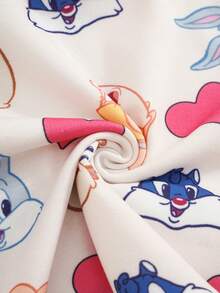 LOONEY TUNES X SHEIN 女嬰卡通印花短袖T恤與短褲休閒日常套裝 - 白色 - 查看 5