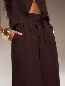 Normani Women's Solid Color Halter Neck Top With Slit Hem And Pants Fashion 2 Pieces Set Beach Vacation Dark Brown Summer Sexy European Tropical - Rust Brown - View 4