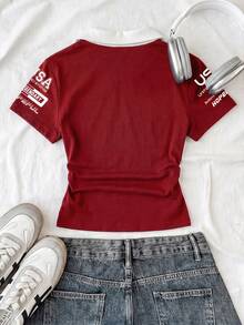 Attitoon 女款休閒復古 Polo 領修身 T-shirt，Y2K 風格，復古夏季服飾，街頭風，適合日常通勤、約會、派對、秋冬/夏季、婚禮、海灘、畢業典禮，優雅休閒，適合出遊、音樂節穿搭、度假服飾、賽車風 - 彩色 - 查看 2