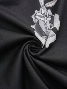 LOONEY TUNES X SHEIN 男嬰卡通圖案印花條紋拼接配色短袖T恤短褲套裝 - 黑色 - 查看 8