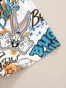 LOONEY TUNES X SHEIN Tween Boy Cartoon Print Crew Neck Short Sleeve Top And Casual Shorts Set - Multicolor - View 6
