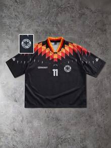 ROMWE MEN 2026 Men's Germany National Team World Cup Support Short Sleeve T-Shirt, Suitable For Spring And Summer - Black - View 3