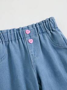 SHEIN Baby Girl Casual Ruched Waist Tapered Jeans - Blue - View 3