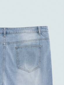Modcrash Men's Light Wash Solid Loose Fit Plus Size Denim Shorts, Basic, Drawstring, Pocket, Summer, Lightweight, Breathable, Cool, Casual, Comfortable Gift For Father/ Husband - Light Wash - View 10