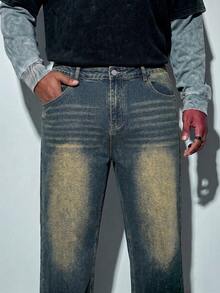 Modcrash Jeans de mezclilla desgastados y lavados para hombres de talla grande, estilo casual de calle universitaria - Azul - Ver 7