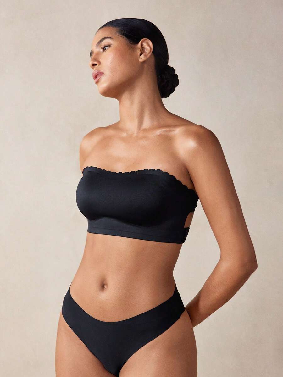 Veilyse Women's Seamless Strapless Wireless Adjustable Bra, Comfortable Daily Wear Padded Crossover Supportive Bra - Black - View 1