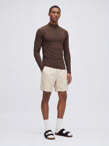 Nelvento Soul Men's Minimalist Solid Color Half-Zip Stand Collar Raglan Long Sleeve Compression Sports T-Shirt Compression Shirt, Lightweight, Gym - Camel - View 6