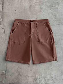 AXEPEAK Men's Plus Size Short Sleeve Shirt And Shorts Set - Brown - View 7