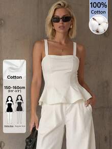 Sinnesro Women's Casual Everyday Commute Solid Color Ruffle Hem Camisole Tank Top ,Petite Women - White - View 1