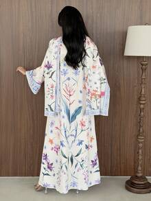 Yasmeen Edit Yasmeen Edit 2pcs Modest Printed Cardigan Abaya With Headscarf Set, Middle Eastern Dubai Style Outerwear Eid Spring - Printing Color - View 3