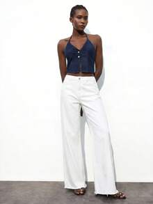 Maija Women's Fashion Versatile Button Pocket Loose Fit Jeans - White - View 6