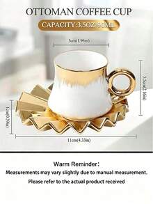 3.2oz/90ml Tea Cup Set, Coffee Cup, Espresso Cup Set, Suitable For Afternoon Tea - White gold - View 2