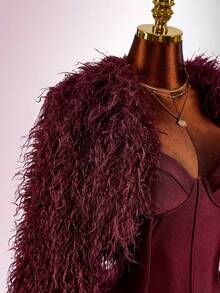 Amplova Women's Cropped Shawl Collar Wool Blend Top, Sexy Avant-Garde Mini Jacket, Suitable For Autumn/Winter Party And Date Outfits - Red - View 6