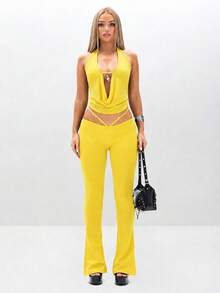 BABYPHAT Áo tank top cổ yếm khoét sâu với thiết kế buộc dây phía sau, thích hợp cho các dịp lễ hội mùa hè. - Màu vàng ngỗng - Xem 4