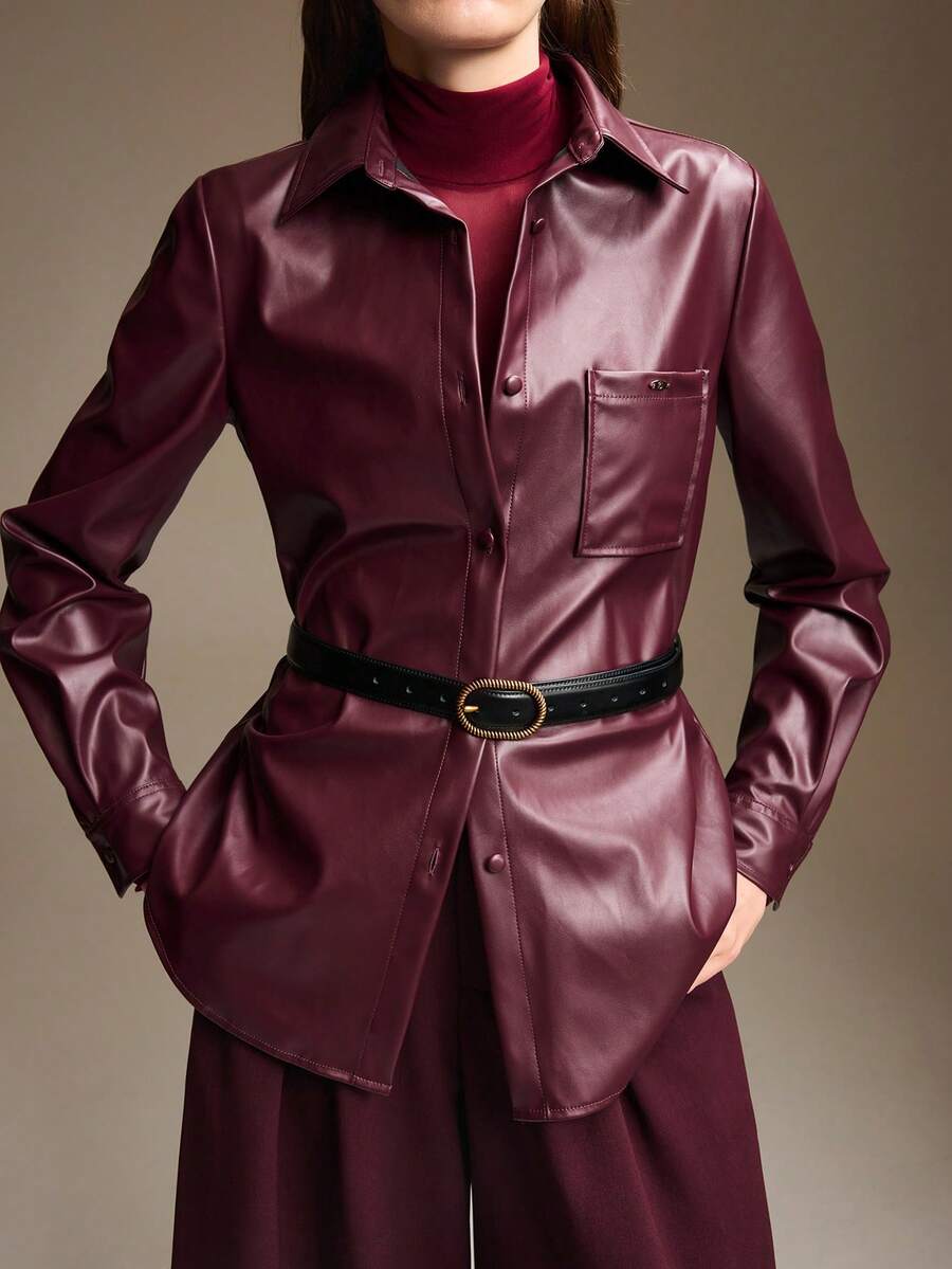 Ontre 2026 New Fall Women's Regular Loose Fit Solid Burgundy Long ...
