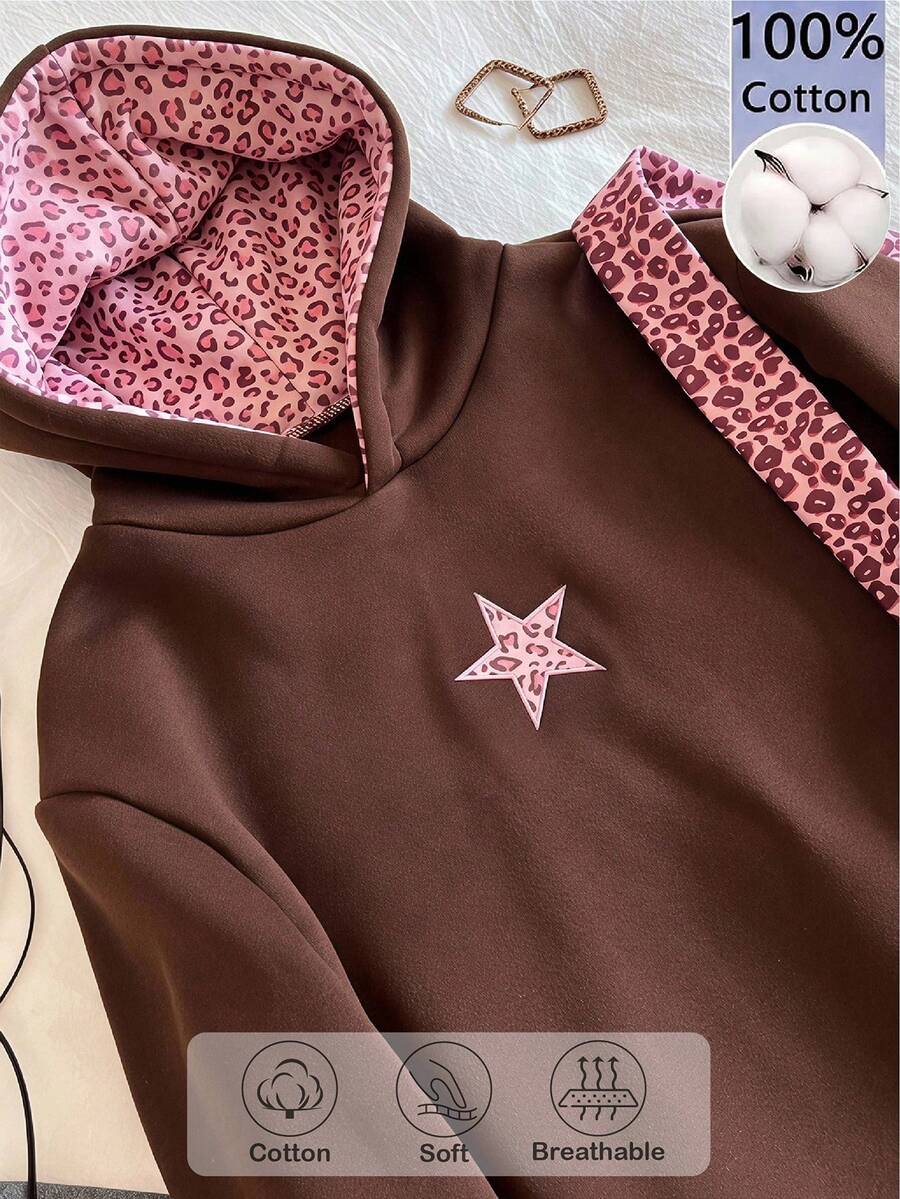 青少年女孩休閒時尚可愛粉色花卉刺繡套頭衛衣