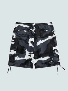 Modcrash Men's Plus Size Summer Camouflage Casual Cargo Shorts - Black and White - View 5