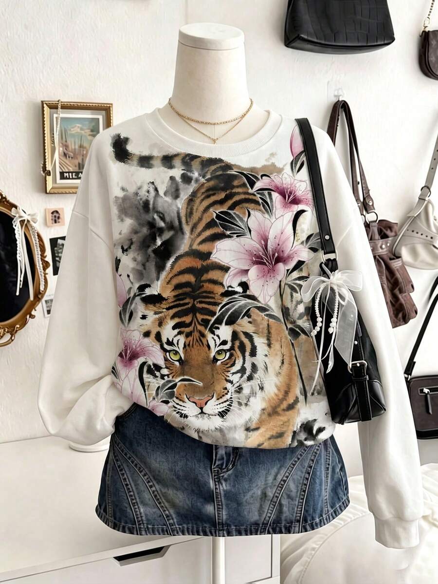 Lalippa 女款數位印花落肩圓領運動衫 - 彩色 - 查看 1