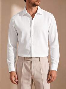 Core Aspect Men's Long Sleeve Business White Shirt, Ceremony - White - View 5