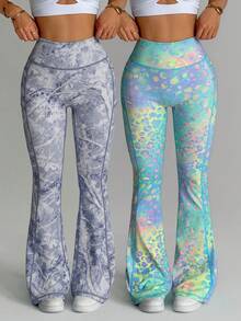SHEIN Velisys Seamed Colorful Leopard Print Flare Leg Pants (With Pockets) - Multicolor - View 3