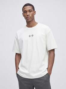 Nelvento Soul Men's Barbell Graphic Print Round Neck Short Sleeve Loose Fit Sports T-Shirt Workout Tops Breathable, Lightweight, Gym - White - View 5