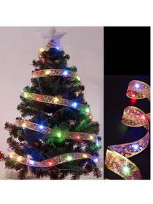Christmas Decoration LED String Lights, Gold Ribbon Copper Wire Lights, Ribbon Colorful Lights, Copper Wire Lights, Christmas Tree Bow Satin Light Strip, 1m/3m/5m/10m Multiple Sizes Available - Golden Ribbon (Color Light) - View 6