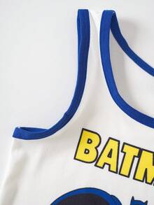 BATMAN X SHEIN 小男孩字母卡通圖案印花背心與短褲居家服套裝 - 白色 - 查看 4