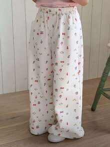 Dazy Kids HELLO KITTY | DAZY Girls' Washed Denim Straight Leg Casual KT Print Pants - Beige - View 5