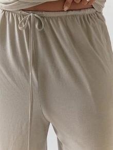 MUSERA Graue Baumwoll-Hose mit Kordelzug in Große Größen für Damen, locker geschnitten, lässig, Korsett-Stil, für Party, Lounge, Zuhause und Winter, Damen-Hose für den Herbst - Kamelfarben - Übersicht 5
