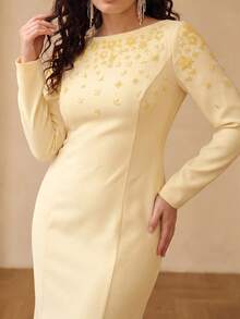 ZEYLAH Spring/Summer Beaded Long Sleeve Mermaid Dress - Yellow - View 1