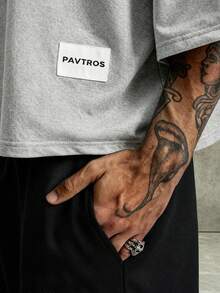 PAVTROS 男士街頭塗鴉風寬鬆短袖T恤，短版鬆身圓領短袖T恤，美式街頭嘻哈風，復古街頭，個性化，街舞，滑板，饒舌，塗鴉，次文化，寬鬆，中性風格，節日禮物，中性，情侶 - 灰色 - 查看 3