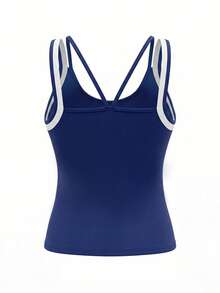 SHEIN Cheerettes Women's Plus Size Colorblock Casual Fitness Sports Tank Top - Blue - View 4