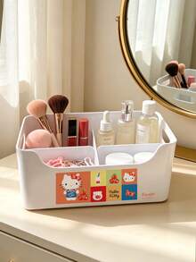 HELLO KITTY AND FRIENDS | SHEIN 1 Buah Organizer Penyimpanan Meja Plastik Multi-Grid Hello Kitty, Wadah Meja Terbagi dengan Pegangan Samping, Tempat Penyimpanan Alat Tulis, Kosmetik, dan Kabel Kartun Lucu Berlisensi, Kotak Penyimpanan Putih Kokoh untuk Meja Belajar, Kamar Tidur, Kantor, Hadiah untuk Anak Perempuan dan Remaja - MultiWarna - View 3