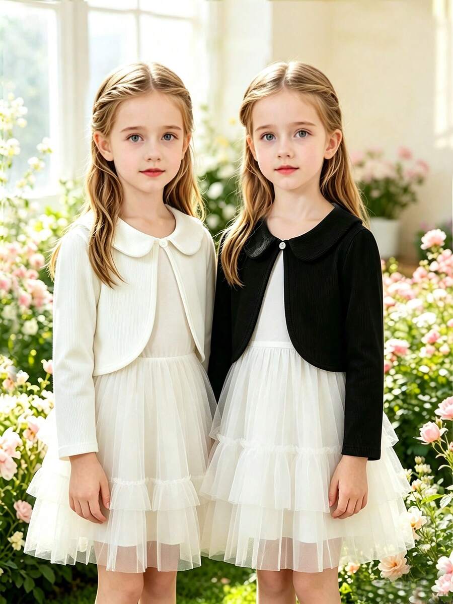 Elladie kids 女童素色長袖針織開襟衫,極簡風多件套,適合春夏休閒日常穿著 - 彩色 - 查看 1