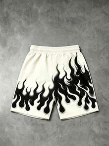 Gym Rark Men's Flame Print Drawstring Waist Casual Versatile Daily Travel Sports Shorts, Gym - Black - View 2