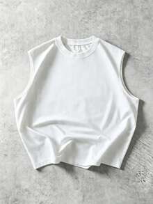 Manfinity EMRG Puff Print Men Tank Top Crew Neck, Casual Daily Wear, Street Style, Suitable For Ladies And Teens - White - View 2