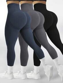 SHEIN Velisys 無縫高彈性高腰運動緊身褲 - 彩色 - 查看 1