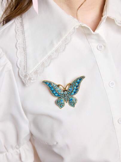 ROMWE Fairycore 1pc Fashionable Elegant Colorful Vibrant Crystal Butterfly Brooch, Suitable For Party, Gathering, Casual & Versatile Wear