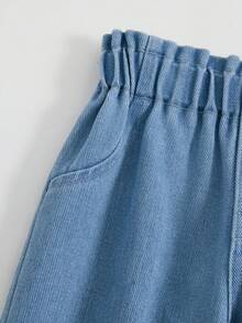 SHEIN Baby Girl Casual Ruched Waist Tapered Jeans - Blue - View 4