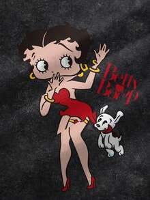 Betty Boop x SHEIN Plus Size Women's Letter Cartoon Print Round Neck Short Sleeve Casual T-Shirt - White - View 6