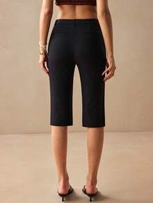 Willow Rêve Women's Black Minimalist Style Casual Capri Pants,Women's Pants,Women's Summer Pants,Black Pants - Black - View 7