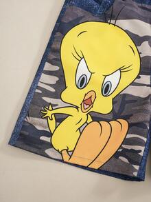 LOONEY TUNES X SHEIN Men's Cartoon Print Camouflage Patchwork Button Denim Shorts - Blue - View 4